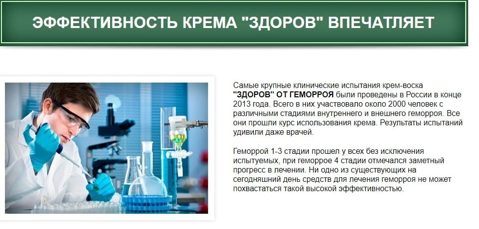 Крем Здоров от геморроя иследования